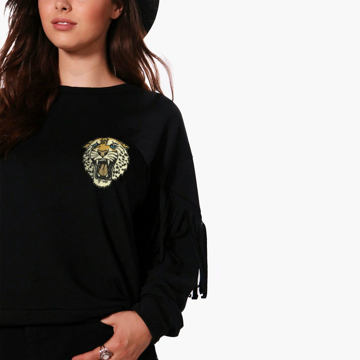 kissmilk Plus Size Solid Black Tiger Embroidered Women Sweatshirts O-neck Long Sleeve Tassel Female Pullovers Casual Brief Lady kissmilk Plus Size Solid Black Tiger Embroidered Women Sweatshirts O-neck Long Sleeve Tassel Female Pullovers Casual Brief Lady