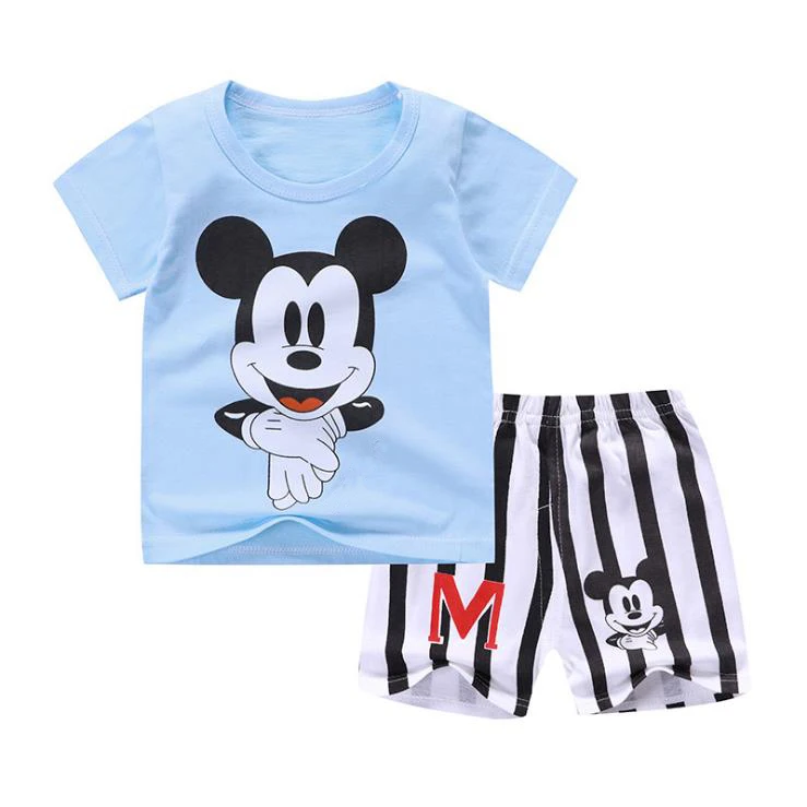 Летняя одежда с дизайном «Микки» для маленьких мальчиков; комплект одежды для новорожденных мальчиков; спортивная футболка+ шорты; костюмы - Цвет: P14