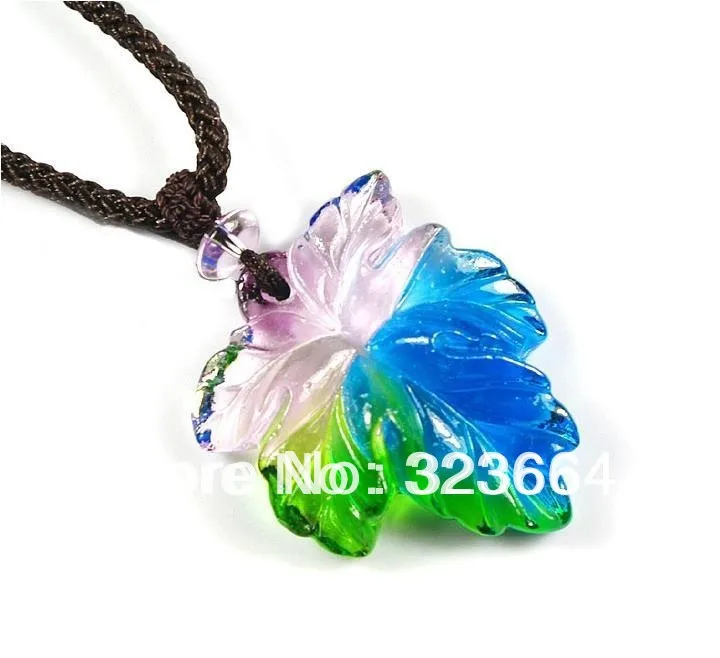 

Chinese Jewelry LiuLi Coloured glaze multicolor maple leaf Pendants Necklace
