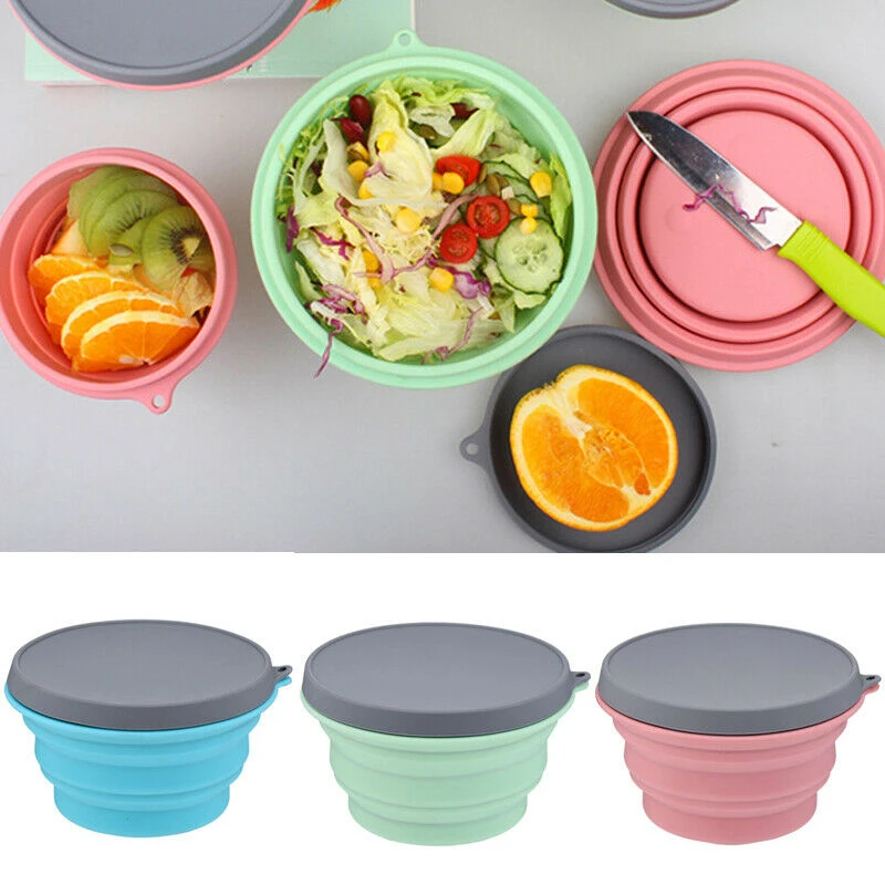 Collapsible Silicone Bowl Lid 500ML Camping Picnic Food Storage Containers 500ML folding silicone bowl