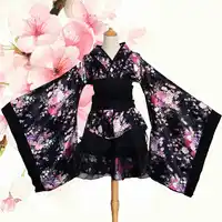 Anime Cosplay Lolita Flower Print Halloween Fancy Dress Japanese Kimono Costume Black And Red
