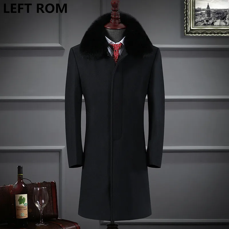 LEFT rom Новая мода Мужской премиум-бренд сохраняет тепло зимой длинные кашемировые куртки/мужчины среднего возраста тяжелый волос воротник