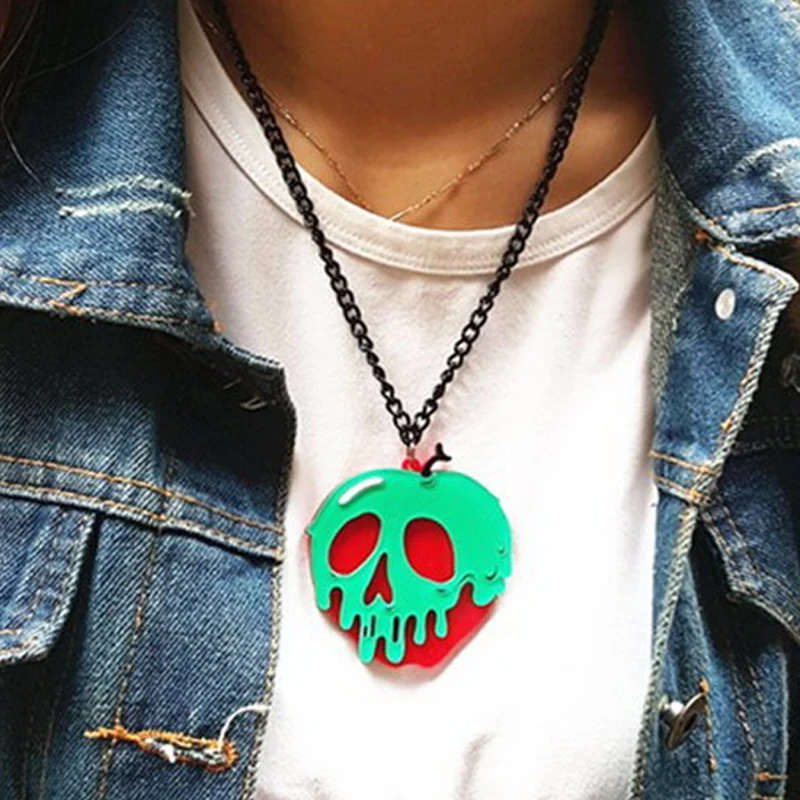 Halloween Creative Skull Acrylic Pendant Necklace Rotten Apple Cool Punk Fashion Acrylic Necklace Unisex Exaggerated Necklace