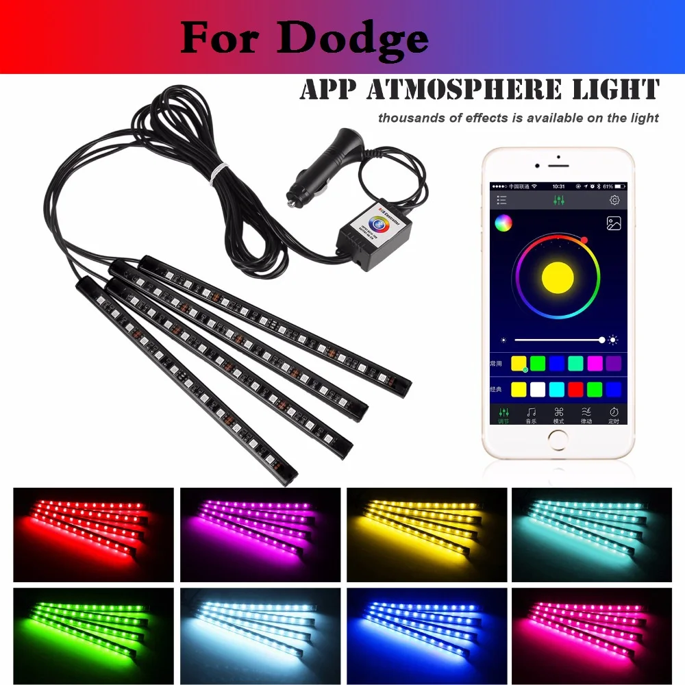 car styling Car RGB Strip Light Flexible Atmosphere Lamp Decorative Control For Dodge Journey Magnum Nitro Stratus Viper | Автомобили и