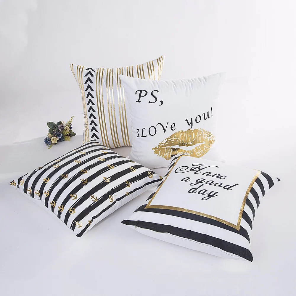 

2019 New arrivel Bronzing Pillowcase Cover Pillow Art stripe geometry black white gold mix color Bedroom Home Decorative