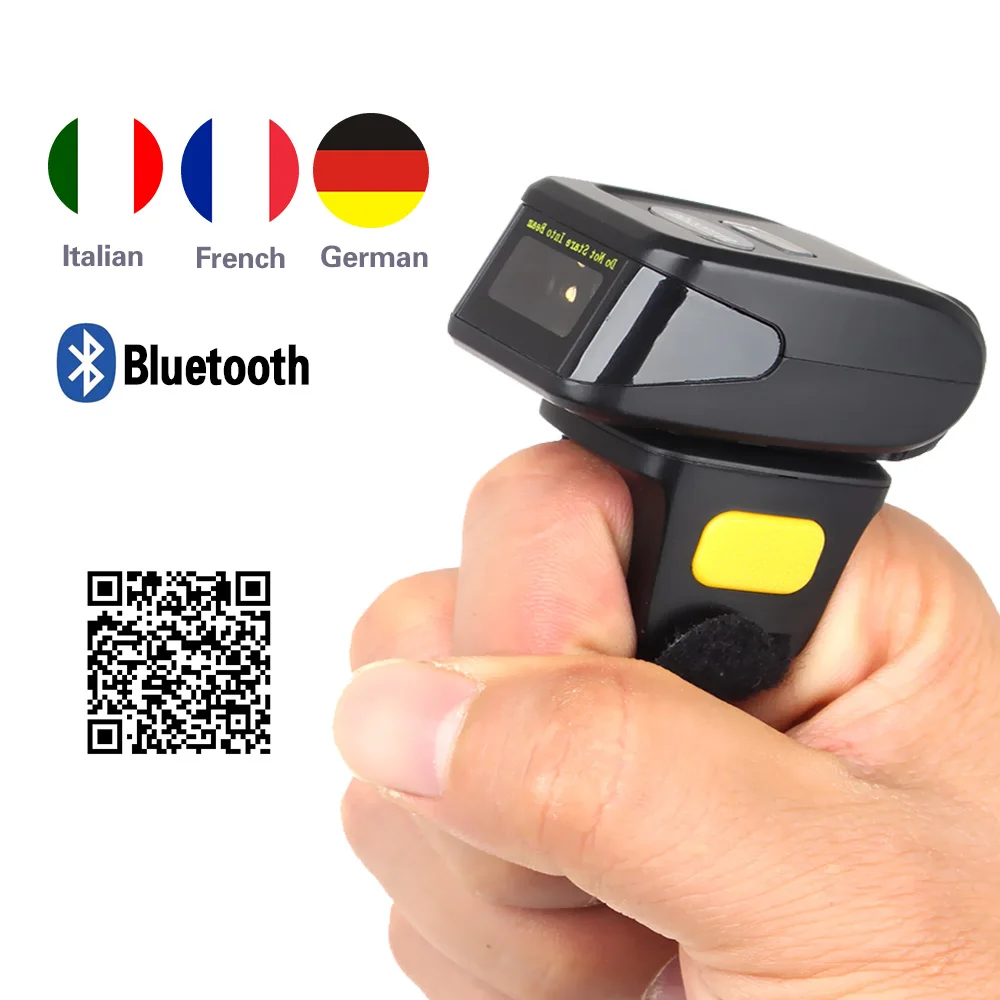 5pcs/lot MJ-R30 Bluetooth 2D Barcode Scanner Wireless Pocket Mini Ring Barcode Scanner Window IOS Android Scanner 2D