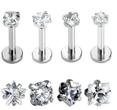

Cz Crystal Lip Stud nail Labret Ring Circle Round triangle square flat stainless steel Star bone 3mm Body Piercing Jewelry