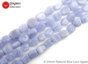 

Qingmos Natural 8-10mm Baroque Blue Lace Agates Stone Loose Beads for Jewelry Making Necklace Bracelet Earring DIY 15" los819
