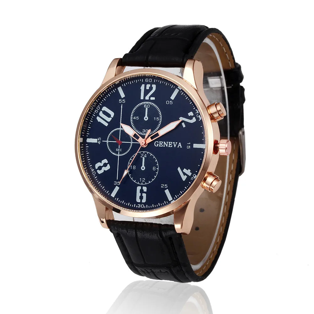 

2018 Men Gentleman Fashion Retro Design Leather Band Analog Alloy Sport Casual Black Quartz Wrist Watches Gifts reloj hombre F80