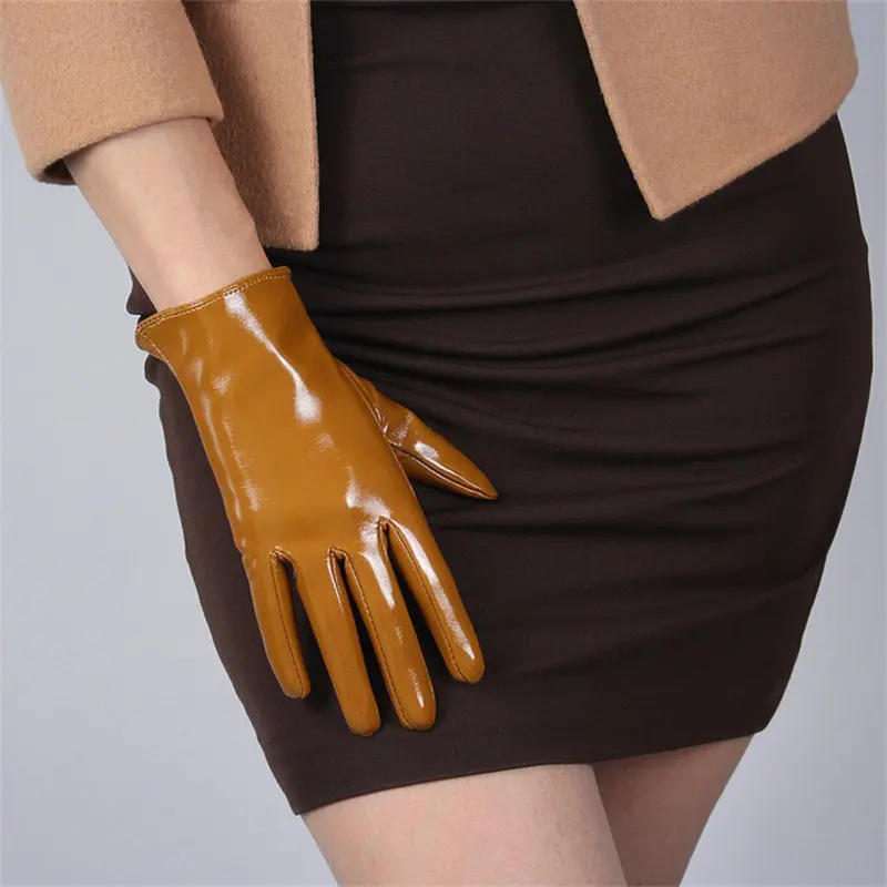 New 2019 Patent Leather Gloves Short Style Female Faux Genuine Leather 21cm Party Solid Color Woman's Gloves P63
