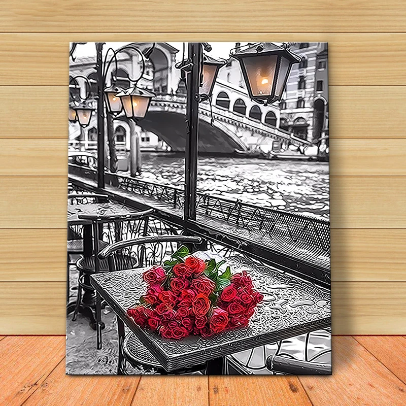 

MOLEK DIY Oil Painting by Number Kit Red Rose Romantic Modern Acrylic Painting on Canvas Home Decor Wall Artwork for Living Room