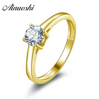 

AINUOSHI Classic 4 Claws 14K Solid Gold Solitaire Ring Trendy 0.5 CT Round Cut Lab Grown Diamond Bague Wedding Engagement Ring