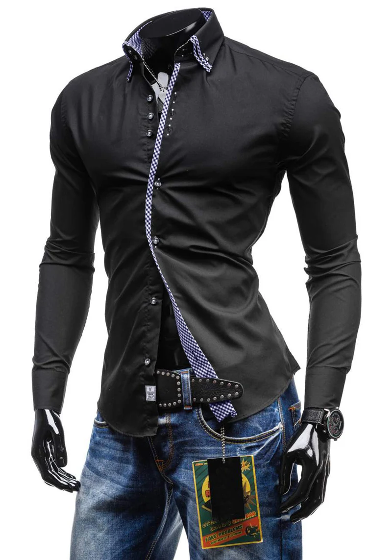 Goedkoop 2019 Lente Nieuwe Dubbele Kraag Slim Fit Man Shirt Solid Lange Mouwen Britse Stijl Katoen Mannen Shirt