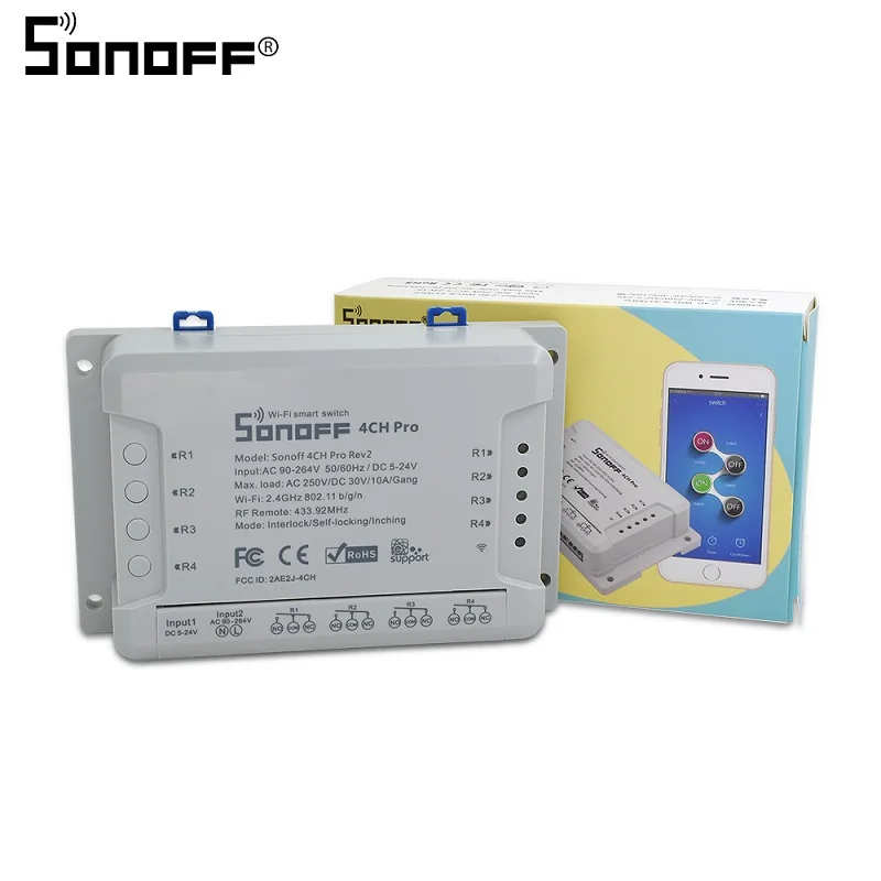 SONOFF 4CH Pro R2 Wifi 433 МГц 4 канала/банда РЧ смарт-переключатель беспроводной дистанционный самоблокирующийся инчинг интерлок реле Google Home - Комплект: 4ch pro r2