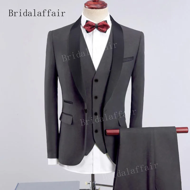 Bridalaffair темно-синий мужской смокинг Slim Fit мужской костюм набор 3 шт. мужские официальные костюмы жених свадебные костюмы набор(Блейзер+ брюки+ жилет