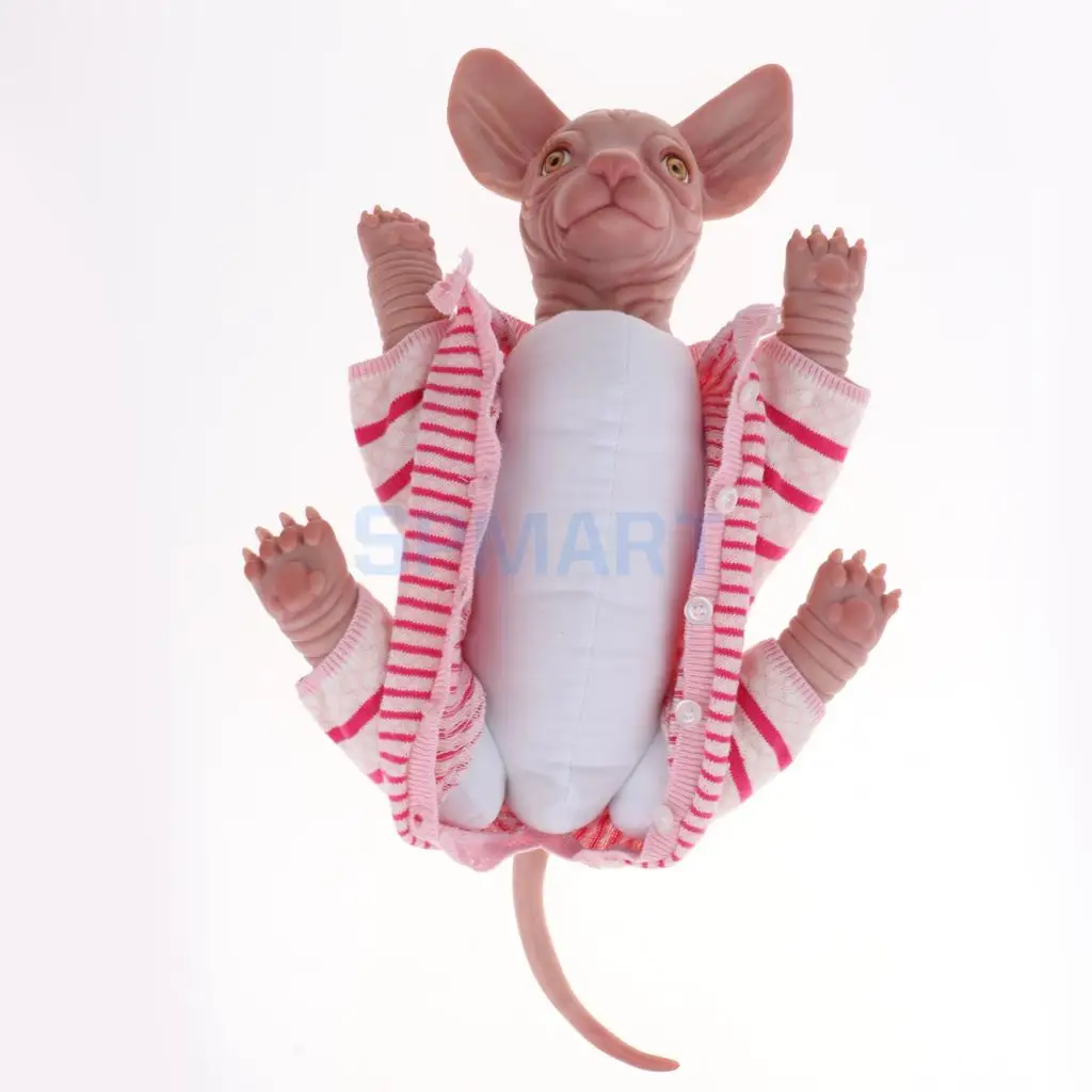 Real Touch Silicone 18inch Reborn Kits Sphynx Cat & Clothes - Realistic Canadian Hairless Cat Model Doll Unpainted DIY Handwork