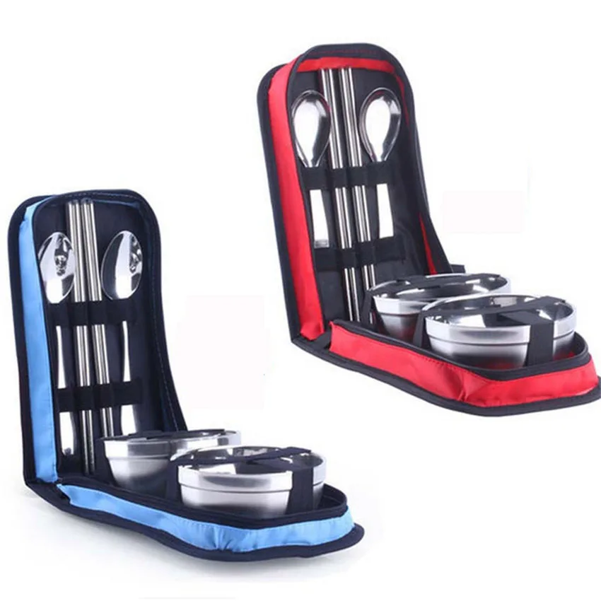 

Portable Tableware Camping Dinnerware Travel Tableware Stainless Steel Outdoor Tablewares Spoon Fork Chopstick Picnic Set QF9066