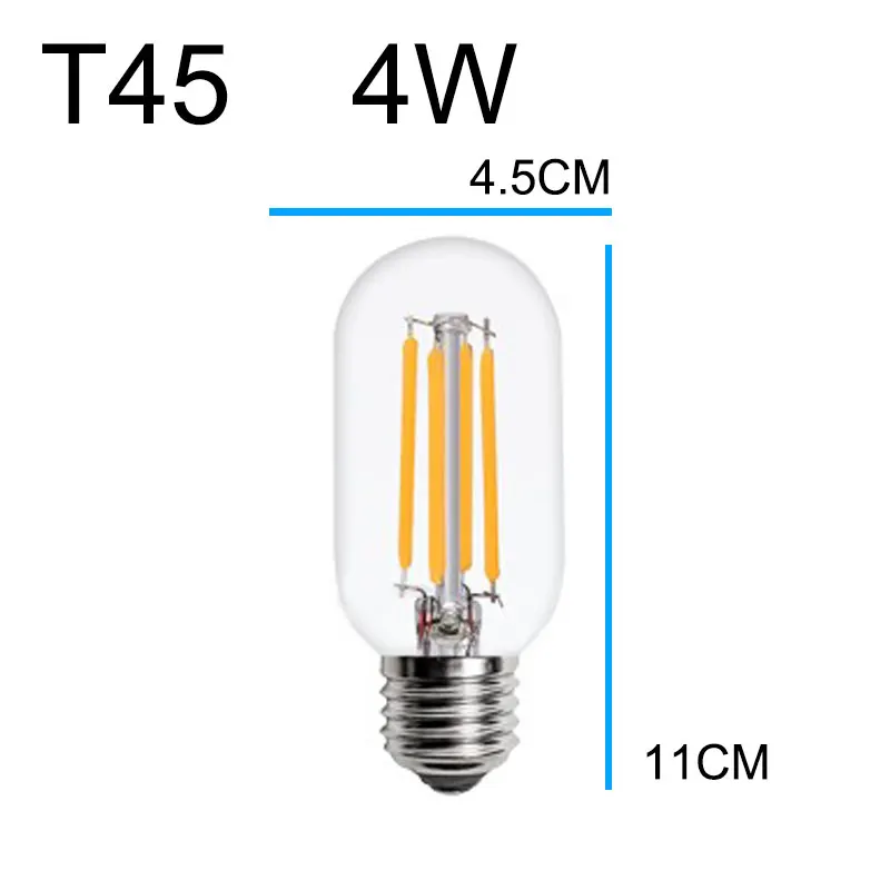 Ампулы Винтаж Светодиодная лампа Эдисона e27 e14 220V светодиодный подвесной светильник в стиле ретро 2w 4w 6w 8w СВЕТОДИОДНЫЙ нити светильник подвесные лампы Эдисона Bombillas - Испускаемый цвет: T45 E27 4Filament