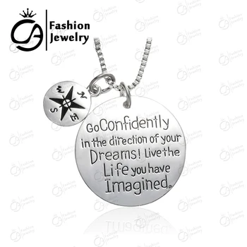 

Wholesale Engraved Inspirational Message with Compass Positive Direction Charm Compass Necklace for Women Men #LN1000,20pcs/Lot