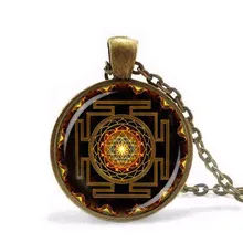 Steampunk Sri yantra mandala Glass Dome Pendant Necklace DIY Handmade Fashion Buddhist Sacred Geometry Jewelry Charm Trendy HZ1