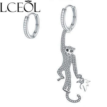 

LCEOL Monaco Brand Jungle Series Jewelry Cute Asymmetric Monkey Earrings Full Zircon Inlay Gift Jewelry Animal Earring for Women