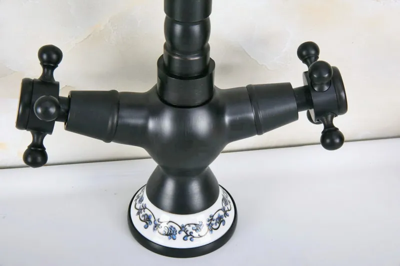 Black Oil Rubbed Bronze Ceramic Base Kitchen Wet Bar Bathroom Vessel Sink Faucet Single Hole Swivel Spout Mixer Tap anf644