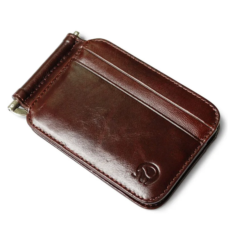 

Brand Men Women Genuine Leather Bifold Male Purse Billfold Wallet Money Clip Female Clamp for Money Case 8 Card position