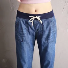 WZYCHDS/ г. летние женские джинсы брюки-широкие укороченные Штаны больших размеров свободные брюки для женщин джинсы капри 201805281934