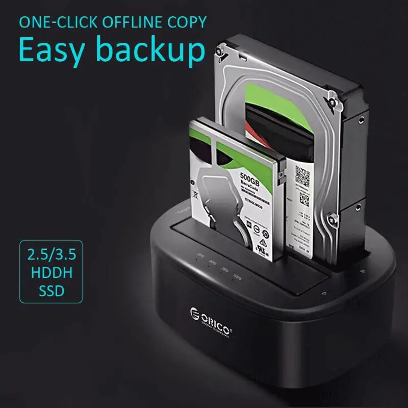 ORICO 2,5 3,5 дюймовый док-станция для жесткого диска USB3.0 1 к 1 клон Dual-bay HDD и SSD жесткий диск Док-станция-черный(6228US3-C