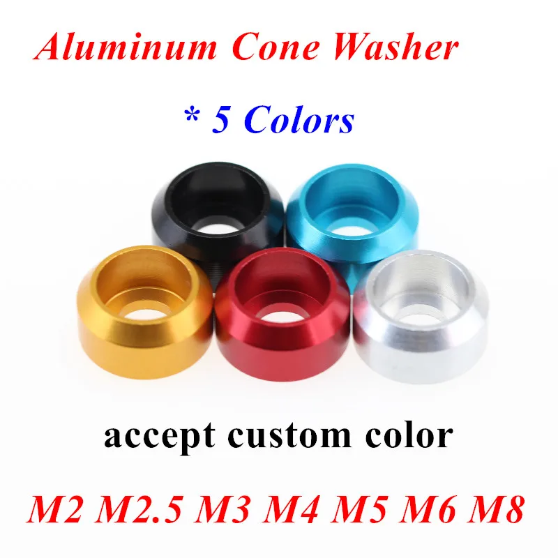 

10pcs M2 M2.5 M3 M4 M5 M6 M8 Aluminum ally cup head cone washer Crown Type washer gasket shim anodized red black gold blue alu