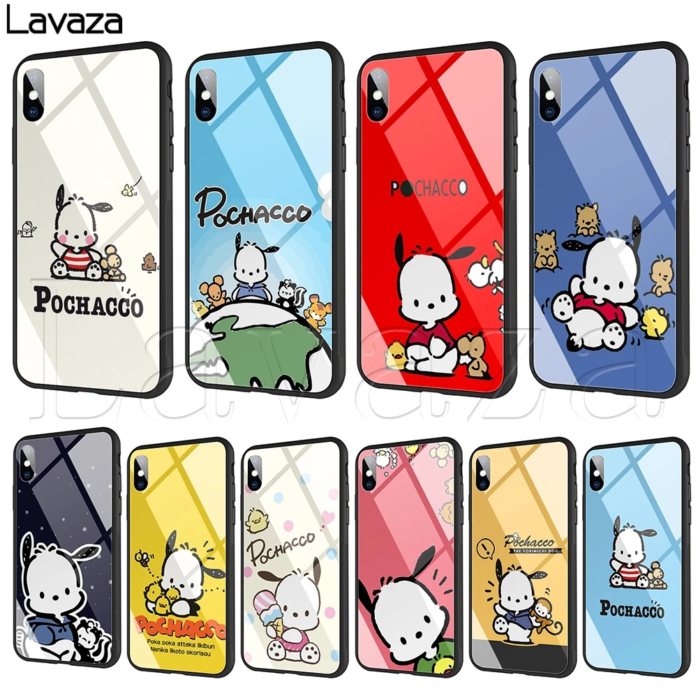 

Lavaza Cute Cartoon Black Pochacco Dog Tempered glass TPU Case for iPhone XS Max XR X 8 7 6 6S Plus 5 5S SE