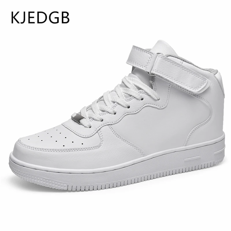 KJEDGB/Повседневная обувь унисекс высокого качества для мужчин и женщин; кроссовки из искусственной кожи на резиновой подошве со шнуровкой; ботильоны; Цвет черный, белый; большие размеры 35-48 - Цвет: Белый