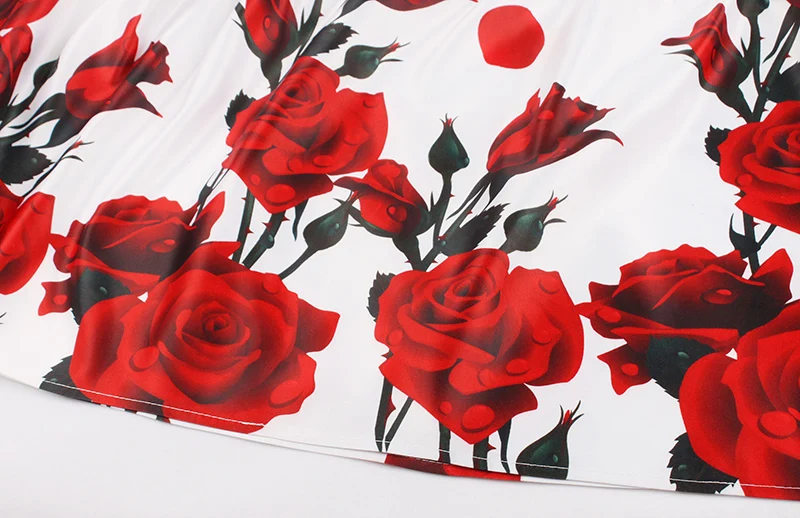 Kostlich Summer Rose Print Pocket Skirts Women High Waist Skirt Vintage A-Line Casual Big Swing Women Midi Skirt  PLus Size 4XL (17)