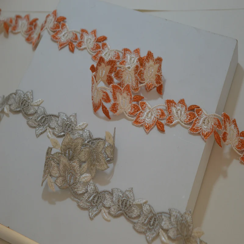 

(1order=1meter,not continuous)gray~orange white mixed Venise Lace Trim with Design for Wedding Bridal and Garment Decoration1901