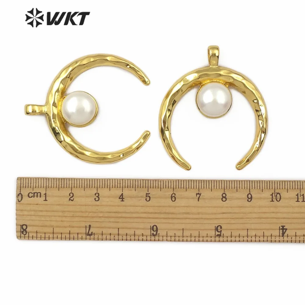WT-JP107 полумесяц жемчужный кулон красивый белый жемчужный Рог кулон с золотой гальванизированный для женщин модные жемчужные украшения