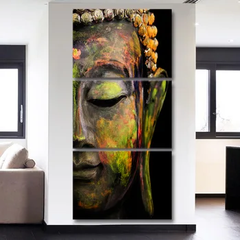 

Canvas Wall Art Picture Living Room Home Decor 3 Pieces The Statue Of Half-Faced Buddha Painting Modular HD Prints Poster Frame