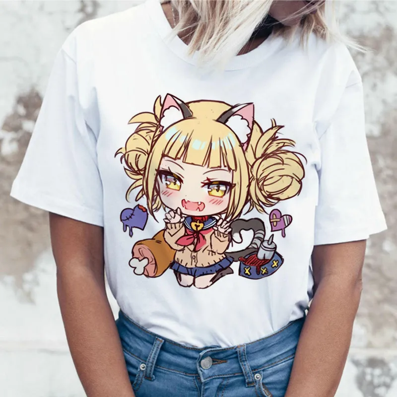 New Female Cartoon T Shirt Women Harajuku Boku No Hero Academia Anime T-shirt Senpai Funny Tshirt Hentai Himiko Toga Top Tees - Color: 1097