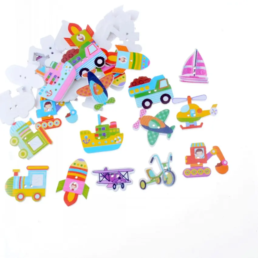 

Free Shipping 50PCs Random Mixed Decorative Lovely Conveyance 2 Holes Sewing Wood Buttons Flatblck Scrapbooking J3360