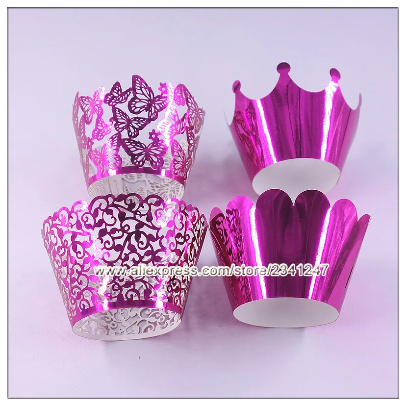 Горячие плотная color блеск темно розовый baking плесень decorations фольги Завертчицы 24 pcs