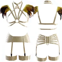 Погоны с перьями на плечах, комплект с бюстгальтером на бретельках в стиле Харадзюку, крылья в клетке, фестивальный рейв для женщин, большие размеры