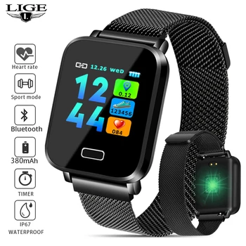 

LIGE Smart bracelet Blood Pressure Heart Rate Monitor Milanese Stainless Steel Smart band Sport Fitness tracker Smart bracelet