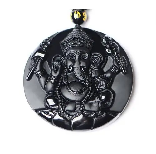 

Natural Black Obsidian Pendant Carved Ganesh Elephant Lucky Pendants Free Necklace Fine Crystal Fashion woman man Amulet Jewelry