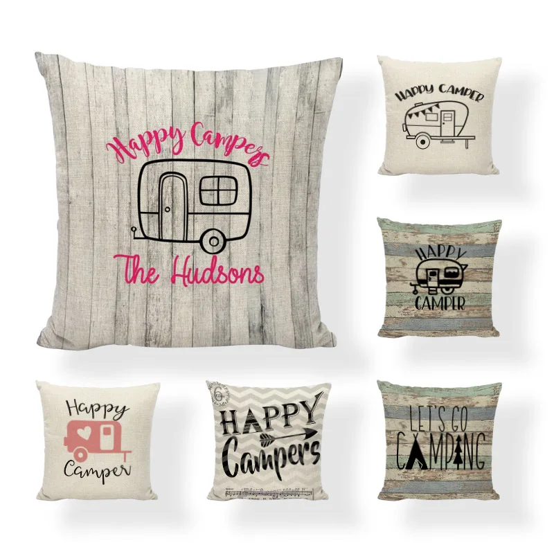 

Hot Sale Linen Pillow Cover Happy Campers Cushion Cover Hudsons Sketch Car Pillowcase Office Home Decorative Throw Pillows Case