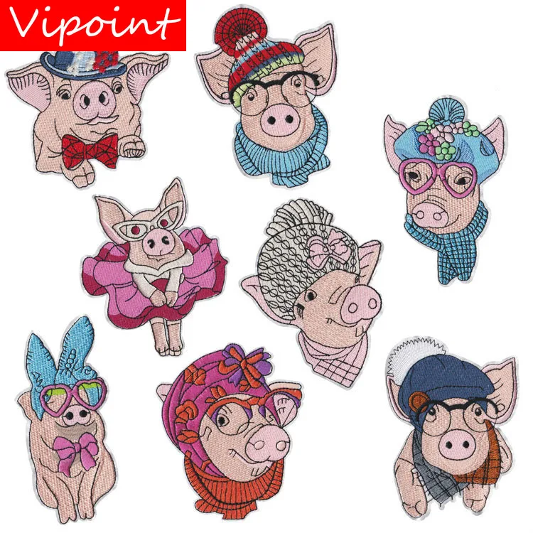 

VIPOINT embroidery Sequins big pig patches animal cartoon patches badges applique patches for clothing ALR-4