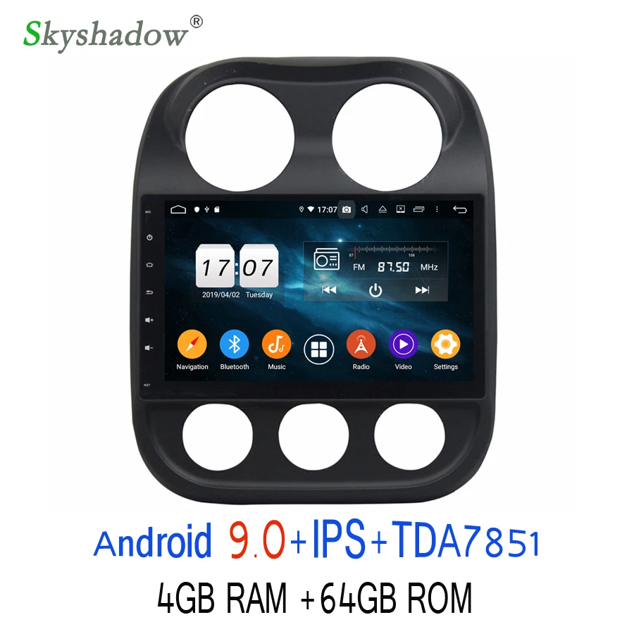 TDA7851 DSP Android 9,0 для Jeep Compass 2010- 4 Гб+ 64 ГБ+ 8 ядерный автомобильный dvd-плеер gps ГЛОНАСС карта RDS радио wifi Bluetooth 4,2