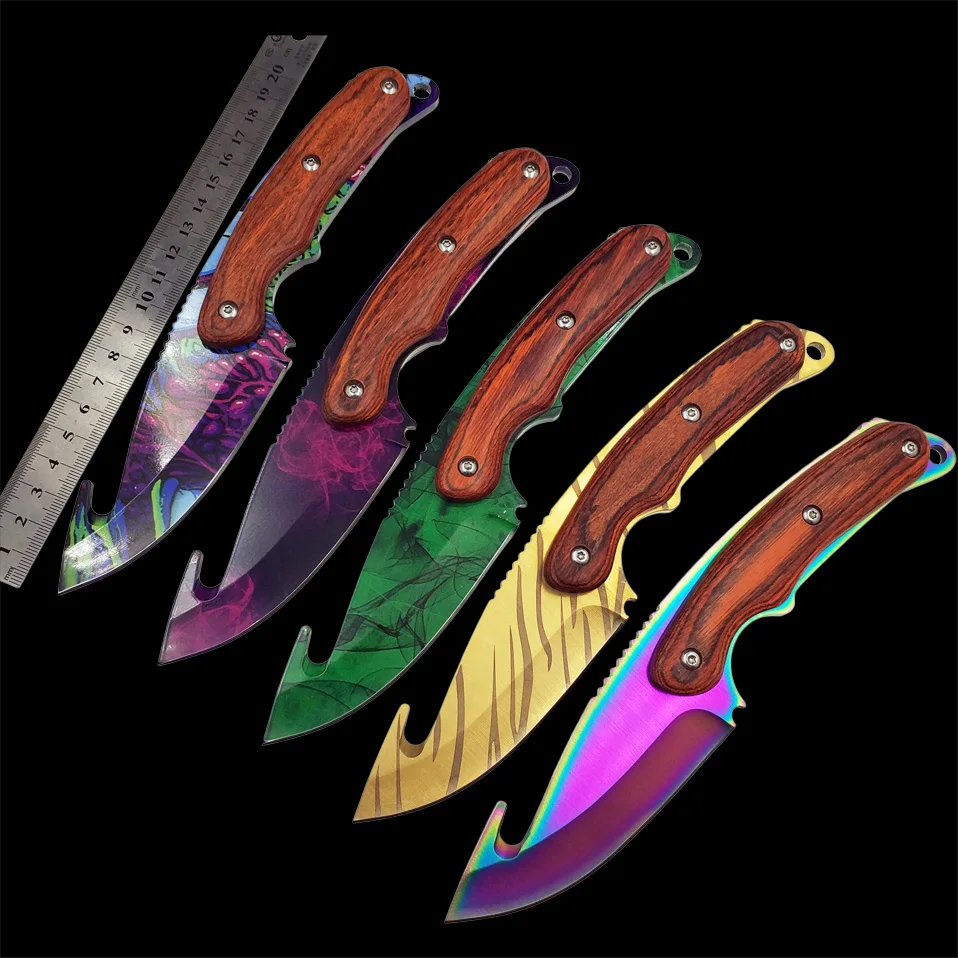 Baratos Cuchillo de dientes de Tigre Real CS GO Gut Knifes contraataque táctico cuchillo de caza recto vaina de Camping supervivencia cuchillo de color