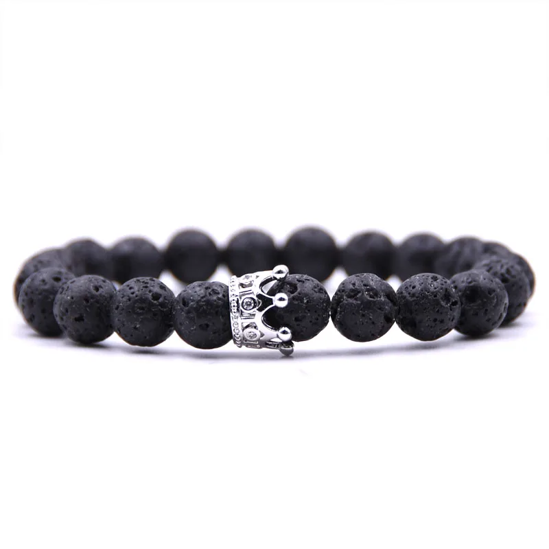 

5 colors Charm 8mm Natural stone bracelets High quality Silver Crown Men's bracelets Beads Bracelet For Women Men