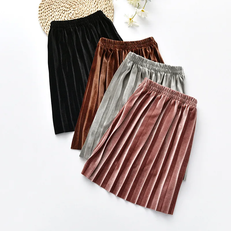 

Sweet Kids Girls Ruffles Velvet Candy Color Skirts Brown Pink Gray Black Color Spring Summer Autumn Fashion Western Party Skirts