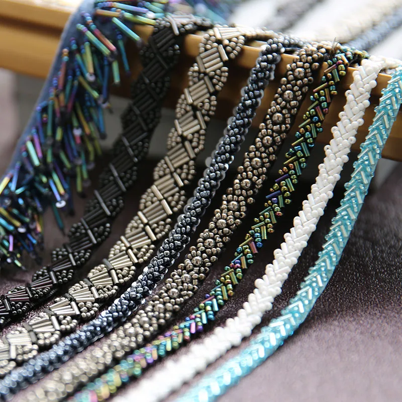 

1 yards 0.7-4cm wide tassel fringe beads tapes blue /colored lace trim ribbon clothes dress lace fabric Z108