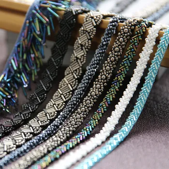 

1 yards 0.7-4cm wide tassel fringe beads tapes blue /colored lace trim ribbon clothes dress lace fabric Z108